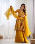 FANCY RROMAN SILK DISCHARGE PRINTING WORK KEDIYA STYLE TOP PALAZZO WITH DUPATTA PARTY WEAR WHOLESALE PRICE ETHNIC GARMENT (2)