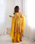 FANCY RROMAN SILK DISCHARGE PRINTING WORK KEDIYA STYLE TOP PALAZZO WITH DUPATTA PARTY WEAR WHOLESALE PRICE ETHNIC GARMENT (2)