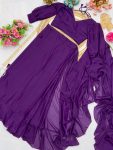 FANCY STAR GEORGETTE WITH FRILL WORK READY TO WEAR SAREE WITH STITCHED BLOUSE PARTY WEAR WHOLESALE PRICE ETHNIC GARMENT (4)