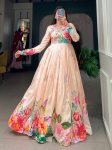 FANCY TUSSAR SILK FLORAL PRINTED ONLY GOWN CREAM