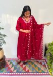 FANCY VICHITRA SILK HAND WORK GOWN BOTTOM WITH DUPATTA  RED