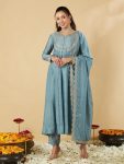 FANCY VICHITRA SILK SEQUENCE CODING EMBROIDERY WORK TOP BOTTOM WITH DUPATTA  SKY