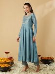 FANCY VICHITRA SILK SEQUENCE CODING EMBROIDERY WORK TOP BOTTOM WITH DUPATTA FESTIVE WEAR WHOLESALE PRICE ETHNIC GARMENT (5)