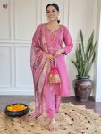 FANCY VISCOSE CHANDERI EMBROIDERY WORK TOP BOTTOM WITH DUPATTA PINK
