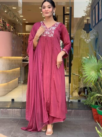 FANCY VISCOSE CHINON SEQUENCE CODING EMBROIDERY WORK TOP BOTTOM WITH DUPATTA RANI