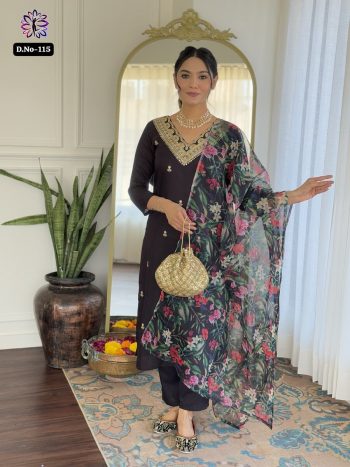 FANCY VISCOSE SILK EMBROIDREY WORK TOP BOTTOM WITH DUPATTA BLACK