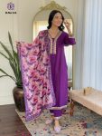 FANCY VISCOSE SLUB EMBROIDERY CODING WORK TOP BOTTOM WITH DUPATTA PURPLE