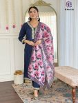 FANCY VISCOSE SLUB EMBROIDERY CODING WORK TOP BOTTOM WITH DUPATTA NAVY BLUE