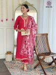 FANCY VISCOSE SLUB EMBROIDERY CODING WORK TOP BOTTOM WITH DUPATTA PARTY WEAR WHOLESALE PRICE ETHNIC GARMENT (5)