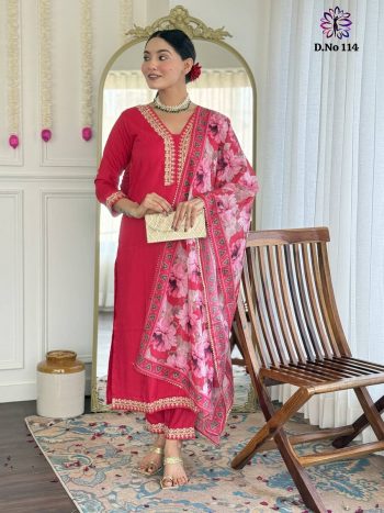 FANCY VISCOSE SLUB EMBROIDERY CODING WORK TOP BOTTOM WITH DUPATTA RANI