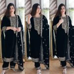 FANCY VISCOSE VELVET EMBROIDERY SEQUENCE WORK TOP BOTTOM WITH DUPATTA PARTY WEAR WHOLESALE PRICE ETHNIC GARMENT (6)