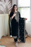 FANCY VISCOSE VELVET EMBROIDERY SEQUENCE WORK TOP BOTTOM WITH DUPATTA PARTY WEAR WHOLESALE PRICE ETHNIC GARMENT (6)