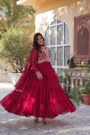FASHIONABLE BLOOMING GEORGETTE EMBROIDERY PEARL WORK GOWN WITH DUPATTA PARTY WEAR WHOLESALE PRICE ETHNIC GARMENT (13)