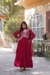 FASHIONABLE BLOOMING GEORGETTE EMBROIDERY PEARL WORK GOWN WITH DUPATTA PARTY WEAR WHOLESALE PRICE ETHNIC GARMENT (13)
