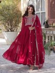 FASHIONABLE BLOOMING GEORGETTE EMBROIDERY PEARL WORK GOWN WITH DUPATTA RANI