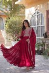 FASHIONABLE BLOOMING GEORGETTE EMBROIDERY PEARL WORK GOWN WITH DUPATTA PARTY WEAR WHOLESALE PRICE ETHNIC GARMENT (13)
