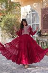 FASHIONABLE BLOOMING GEORGETTE EMBROIDERY PEARL WORK GOWN WITH DUPATTA PARTY WEAR WHOLESALE PRICE ETHNIC GARMENT (13)