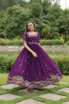 FASHIONABLE BLOOMING GEORGETTE EMBROIDERY ZARI SEQUENCE WORK ONLY GOWN PARTY WEAR WHOLESALE PRICE ETHNIC GARMENT (16)