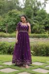 FASHIONABLE BLOOMING GEORGETTE EMBROIDERY ZARI SEQUENCE WORK ONLY GOWN PARTY WEAR WHOLESALE PRICE ETHNIC GARMENT (16)
