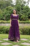 FASHIONABLE BLOOMING GEORGETTE EMBROIDERY ZARI SEQUENCE WORK ONLY GOWN PARTY WEAR WHOLESALE PRICE ETHNIC GARMENT (16)