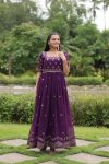 FASHIONABLE BLOOMING GEORGETTE EMBROIDERY ZARI SEQUENCE WORK ONLY GOWN PARTY WEAR WHOLESALE PRICE ETHNIC GARMENT (16)