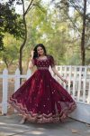 FASHIONABLE BLOOMING GEORGETTE EMBROIDERY ZARI SEQUENCE WORK ONLY GOWN PARTY WEAR WHOLESALE PRICE ETHNIC GARMENT (9)