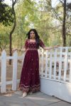 FASHIONABLE BLOOMING GEORGETTE EMBROIDERY ZARI SEQUENCE WORK ONLY GOWN PARTY WEAR WHOLESALE PRICE ETHNIC GARMENT (9)
