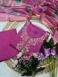 FASHIONABLE CHANDERI SILK EMBROIDERY CODING SEQUENCE WORK TOP BOTTOM WITH DUPATTA PARTY WEAR WHOLESALE PRICE ETHNIC GARMENT (4)