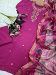 FASHIONABLE CHANDERI SILK EMBROIDERY CODING SEQUENCE WORK TOP BOTTOM WITH DUPATTA PARTY WEAR WHOLESALE PRICE ETHNIC GARMENT (4)