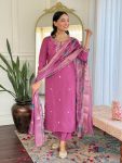 FASHIONABLE CHANDERI SILK EMBROIDERY CODING SEQUENCE WORK TOP BOTTOM WITH DUPATTA PARTY WEAR WHOLESALE PRICE ETHNIC GARMENT (4)