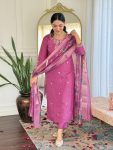 FASHIONABLE CHANDERI SILK EMBROIDERY CODING SEQUENCE WORK TOP BOTTOM WITH DUPATTA PARTY WEAR WHOLESALE PRICE ETHNIC GARMENT (4)