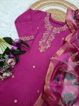 FASHIONABLE CHANDERI SILK EMBROIDERY CODING SEQUENCE WORK TOP BOTTOM WITH DUPATTA PARTY WEAR WHOLESALE PRICE ETHNIC GARMENT (4)