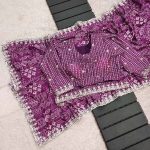 FASHIONABLE CHINON DIGITAL PRINTED EMBROIDREY CODING SEQUENCE WORK SAREE WITH UNSTITCHED BLOUSE AND WAIST BELT PARTY WEAR WHOLESALE PRICE ETHNIC GARMENT (3)