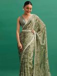 FASHIONABLE CHINON DIGITAL PRINTED EMBROIDREY CODING SEQUENCE WORK SAREE WITH UNSTITCHED BLOUSE AND WAIST BELT PARTY WEAR WHOLESALE PRICE ETHNIC GARMENT (9)