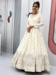 FASHIONABLE CHINON EMBROIDERY SEQUENCE WORK GOWN WITH DUPATTA PARTY WEAR WHOLESALE PRICE ETHNIC GARMENT (7)