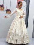FASHIONABLE CHINON EMBROIDERY SEQUENCE WORK GOWN WITH DUPATTA WHITE