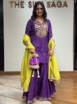 FASHIONABLE CHINON SILK EMBROIDERY SEQUENCE WORK TOP PALAZZO WITH DUPATTA PURPLE