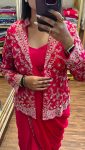 FASHIONABLE CHINON SILK EMBROIDERY WORK READY TO WEAR SAREE BLOUSE WITH JACKET PARTY WEAR WHOLESALE PRICE ETHNIC GARMENT (7)