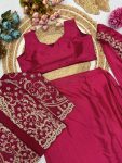 FASHIONABLE CHINON SILK EMBROIDERY WORK READY TO WEAR SAREE BLOUSE WITH JACKET PARTY WEAR WHOLESALE PRICE ETHNIC GARMENT (7)