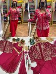 FASHIONABLE CHINON SILK EMBROIDERY WORK READY TO WEAR SAREE BLOUSE WITH JACKET PARTY WEAR WHOLESALE PRICE ETHNIC GARMENT (7)