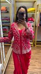 FASHIONABLE CHINON SILK EMBROIDERY WORK READY TO WEAR SAREE BLOUSE WITH JACKET PARTY WEAR WHOLESALE PRICE ETHNIC GARMENT (7)