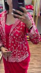 FASHIONABLE CHINON SILK EMBROIDERY WORK READY TO WEAR SAREE BLOUSE WITH JACKET PARTY WEAR WHOLESALE PRICE ETHNIC GARMENT (7)