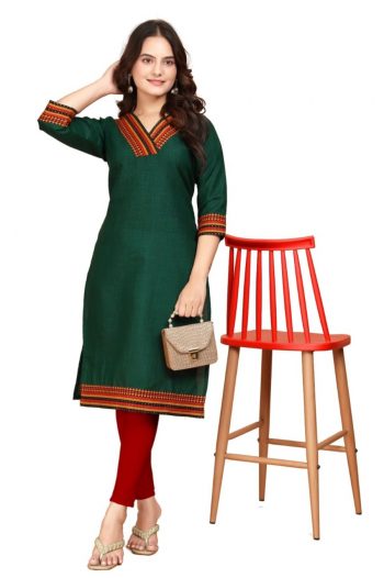 FASHIONABLE COTTON BEAUTIFUL NECK DESIGN ONLY KURTI GREEN