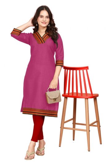 FASHIONABLE COTTON BEAUTIFUL NECK DESIGN ONLY KURTI  PINK