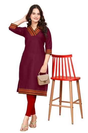 FASHIONABLE COTTON BEAUTIFUL NECK DESIGN ONLY KURTI MAROON