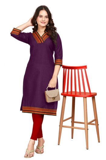 FASHIONABLE COTTON BEAUTIFUL NECK DESIGN ONLY KURTI PURPLE