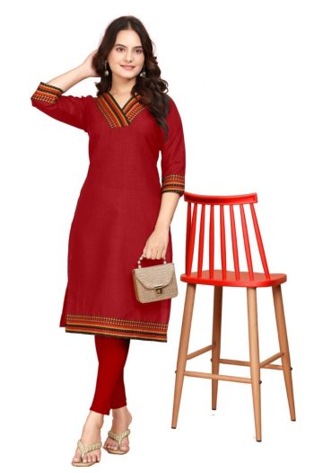 FASHIONABLE COTTON BEAUTIFUL NECK DESIGN ONLY KURTI RED
