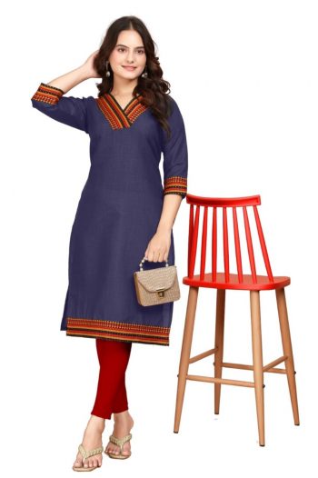 FASHIONABLE COTTON BEAUTIFUL NECK DESIGN ONLY KURTI BLUE