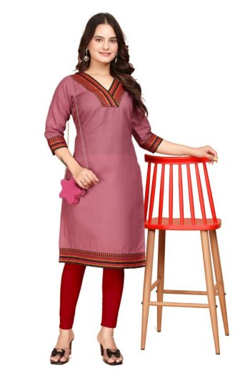 FASHIONABLE COTTON BEAUTIFUL NECK DESIGN ONLY KURTI PEACH