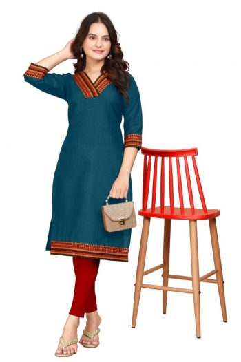 FASHIONABLE COTTON BEAUTIFUL NECK DESIGN ONLY KURTI TEAL